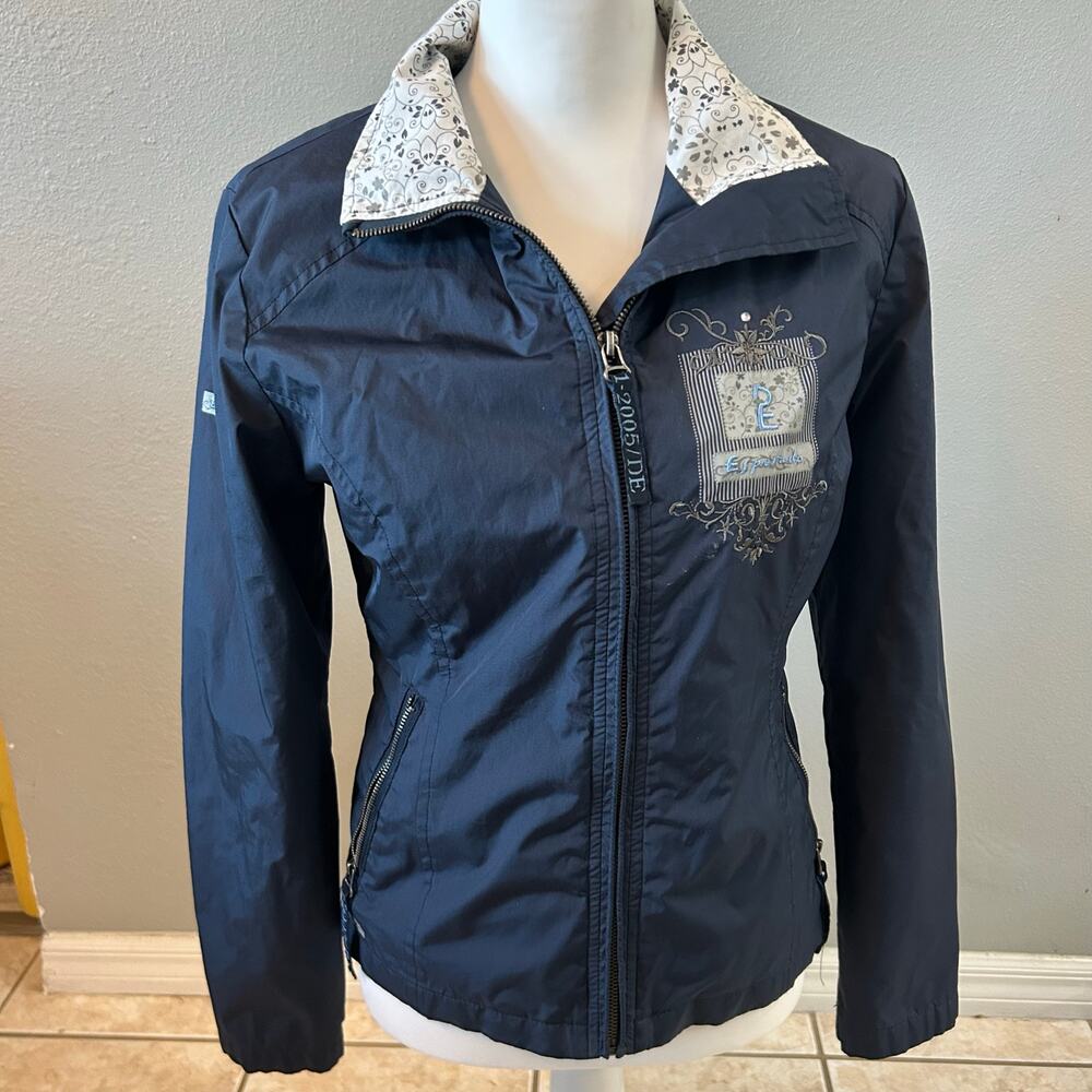 Esperado Women S Navy Equestrian Jacket Embroidered Lined Collar chic utility